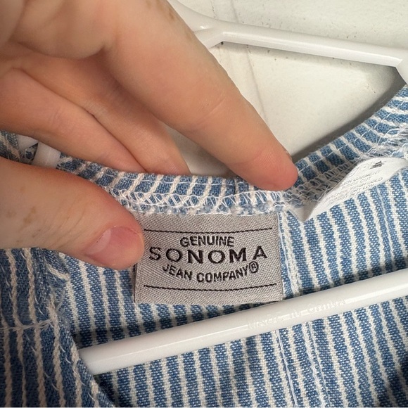 VINTAGE 90’s Railroad Stripe Denim Dress Embroidered Floral Buttons Girl’s 2T - Picture 5 of 6